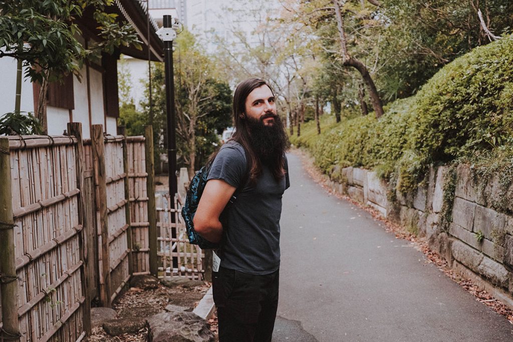 Bearded man with backpack